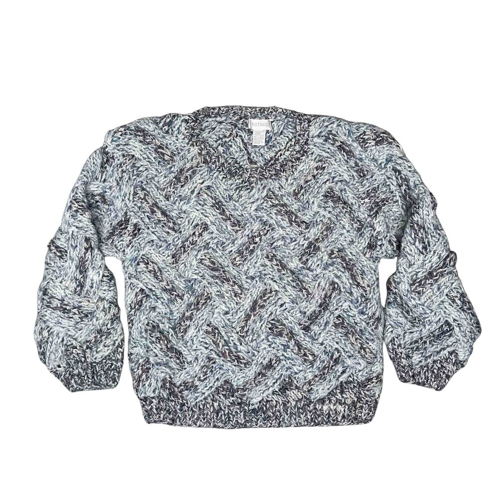Protokol Textured Crewneck Sweater M Gray Long Sleeve Acrylic Wool Blend Cottage